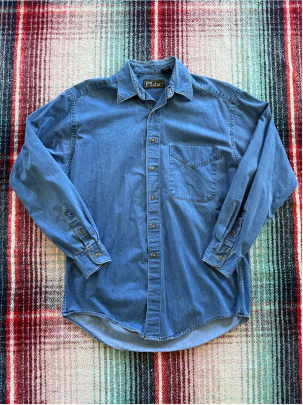 Men's Purist Blue Denim Casual Button Down Shirt M